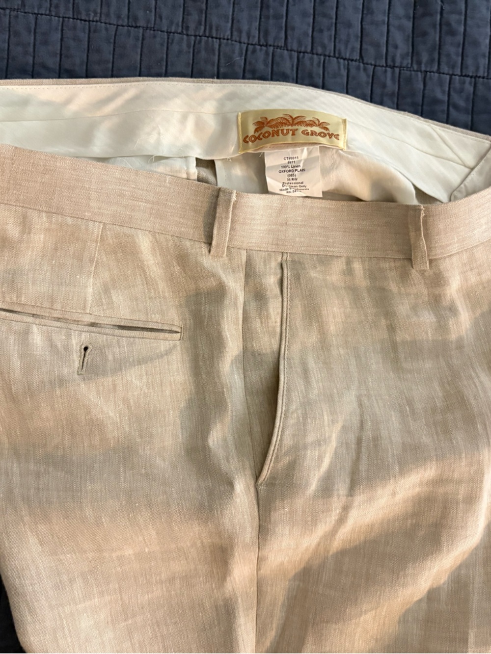 Coconut Grove Men's Light Beige/Cream Wide Leg Linen Summer Dress Pants. 36x32